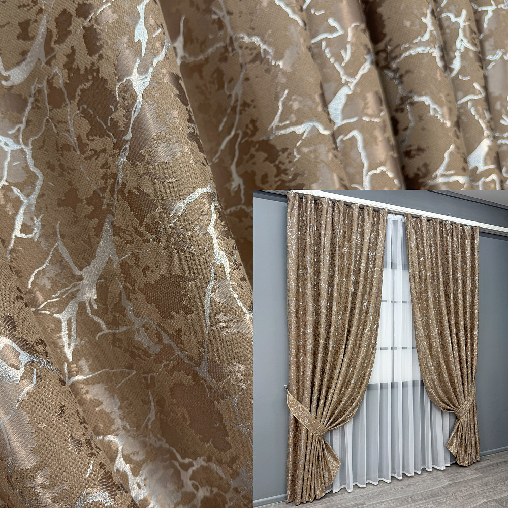 Комплект готових штор VR-Textil Льон мармур Royal Touch № 2006ш Капучино 150х270 см 2 шт (33-0974) Київ - фото 1