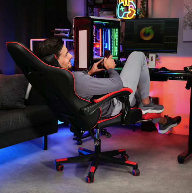 Кресло геймерское с подставкой для ног Ragazo усиленное до 150 кг черно-красное Компьютерное игровое кресло Киев - изображение 7