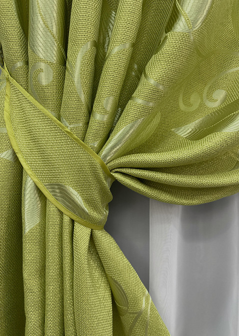 Комплект готовых штор VR-Textil Лен Рогожка № 1784ш Оливковый 150х270 см 2 шт (33-0761) Киев - изображение 5