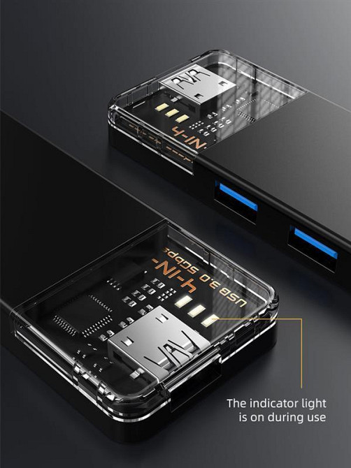 Концентратор Cabletime USB C/A - 4 Port USB 3.0, 5Gbps, 0.15 м (CB05B) Чорний Харків - фото 5