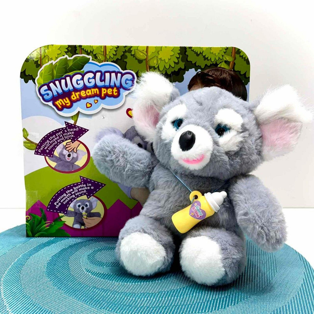 Коала інтерактивна м'яка іграшка пляшечка в комплекті моргає сенсорний та магнітний датчик звук 24см Сірий (933-216 E) Чернигов - изображение 2