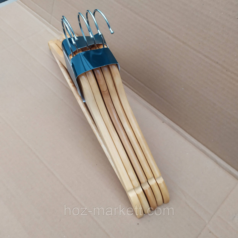 Вішалки плічка для одягу дерев'яні лаковані 5 шт. в уп із хромованим поворотним гачком Харків - фото 2