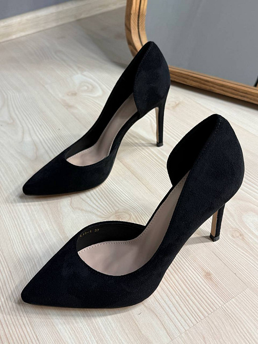 Туфлі жіночі Meideli 11-1 човники на шпильці з вирізом замшеві чорні, 40, 25 см Київ - фото 5
