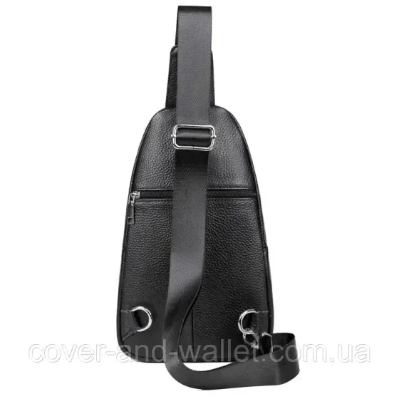 Чоловічий якісний шкіряний слінг чорного кольору через плече Puos Київ