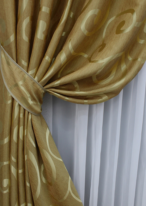 Комплект готовых штор VR-Textil Жаккард № 1532ш Золотистый 150х270 см 2 шт (33-0405) Киев - изображение 5
