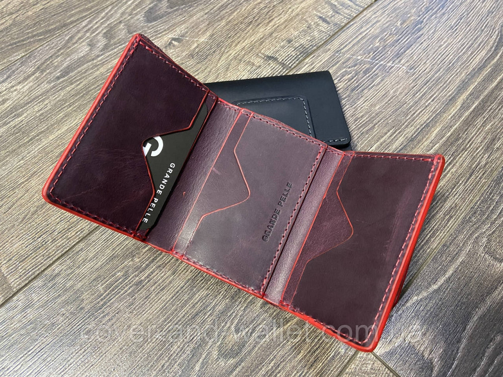 Маленький женский кожаный кошелек бордового цвета Grande Pelle Киев - изображение 5