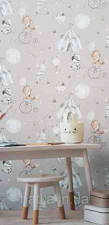 Шпалери флізелінові еко Rasch Kids World II 0.53х10 дитячі цирк шатри звірі гірлянди велосипеди на кремовому Київ