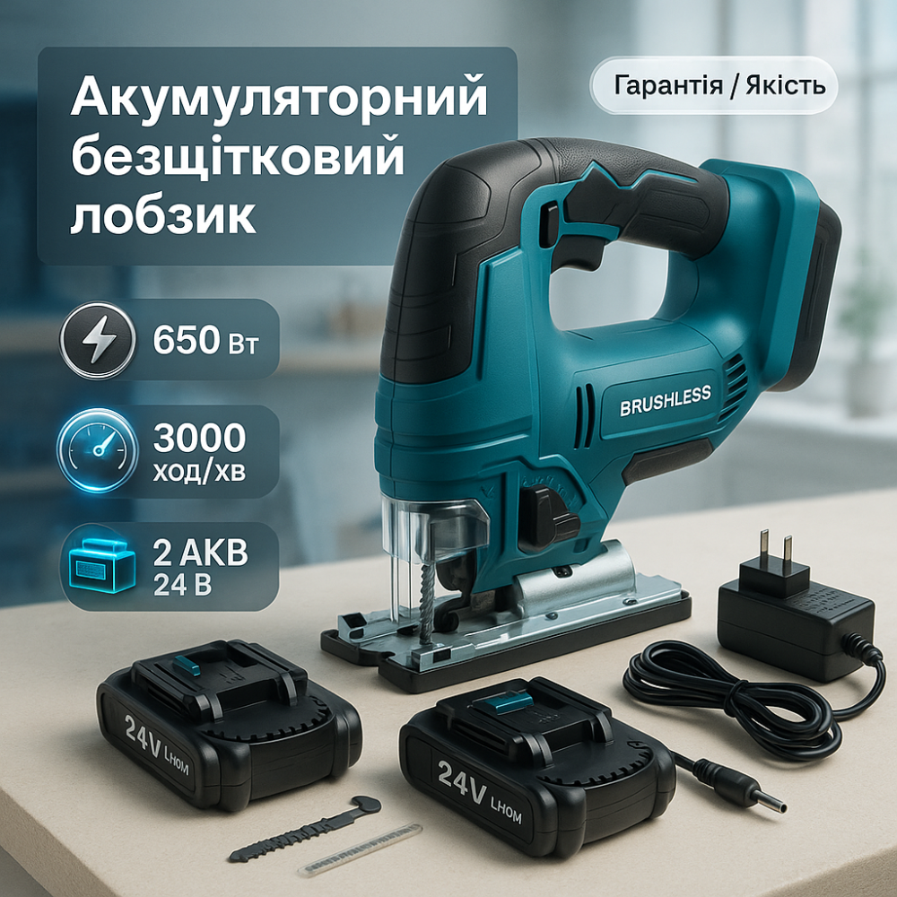 Аккумуляторный бесщеточный лобзик 24V с 2 АКБ в пластиковом кейсе с регулировкой скорости и угла наклона AD-91 Львов - изображение 11