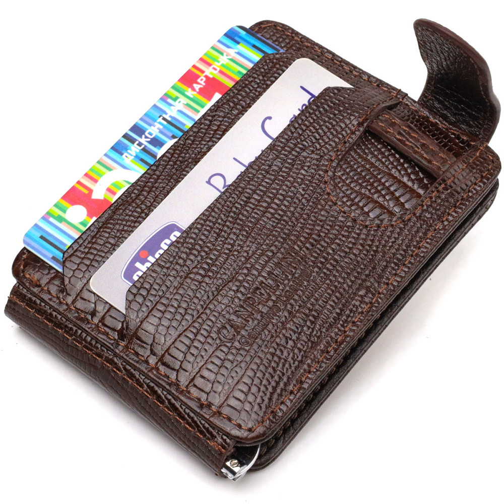 Фактурный зажим для денег из натуральной кожи с тиснением Коричневый (CANPELLINI) Киев - изображение 9