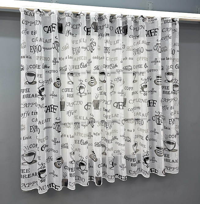 Кухонная тюль-арка VR-Textil № 1791т лен белый с черным 300х115 см (53-0113) Киев - изображение 1