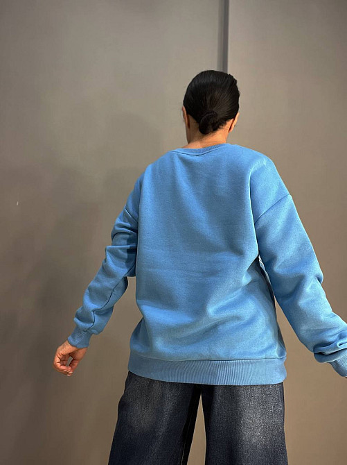 Свитшот женский Quzen 488 надпись впереди long beach флис утепленный голубой, голубой, L Киев - изображение 13