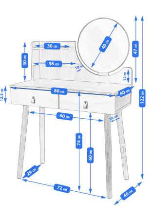Туалетний столик Jumi Scandi з шухлядами, шкіряні ручки, світлий бук Київ