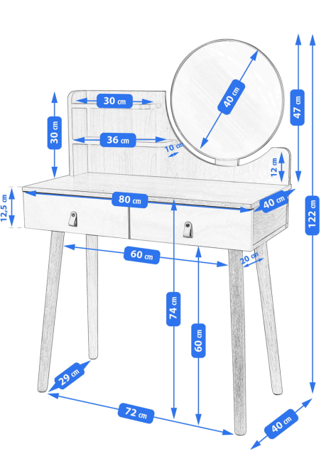 Туалетний столик Jumi Scandi з шухлядами, шкіряні ручки, світлий бук Київ - фото 4
