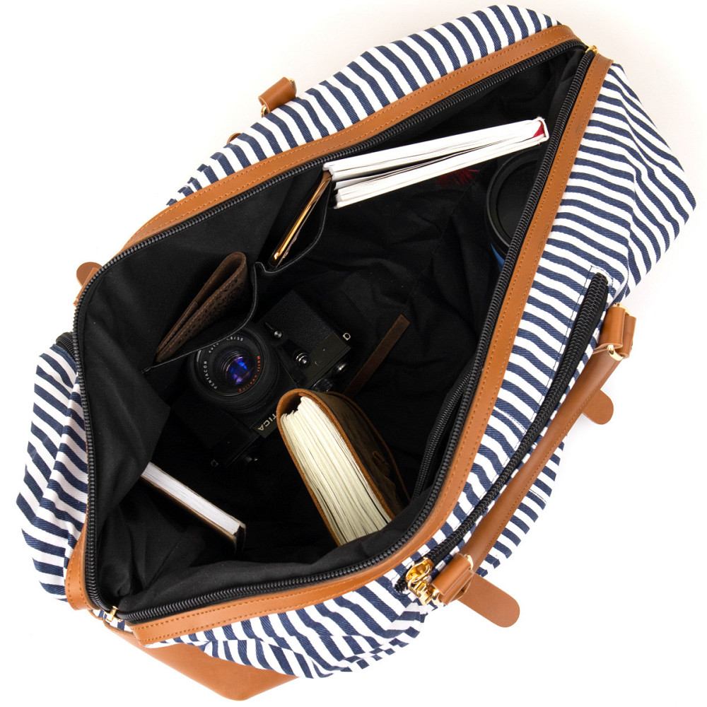 Дорожня сумка текстильна жіноча в смужку Vintage 20667 Біла Київ - фото 2