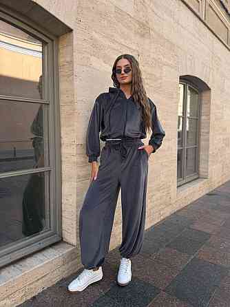 Женский стильный костюм двойка из королевского велюра Графит, 46/48 Одесса