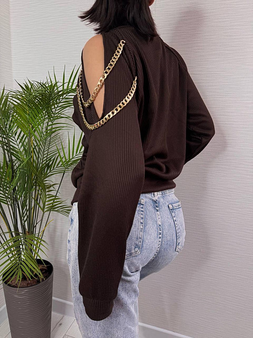 Стильний жіночий під горло светр із ланцюжком щільна ангора рубчик на фліс Шоколад, 42/46 Одеса - фото 7