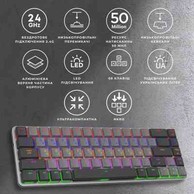 Клавиатура GamePro MK122R Red Swich Low Profile Wireless Dark Gray (MK122R) Винница
