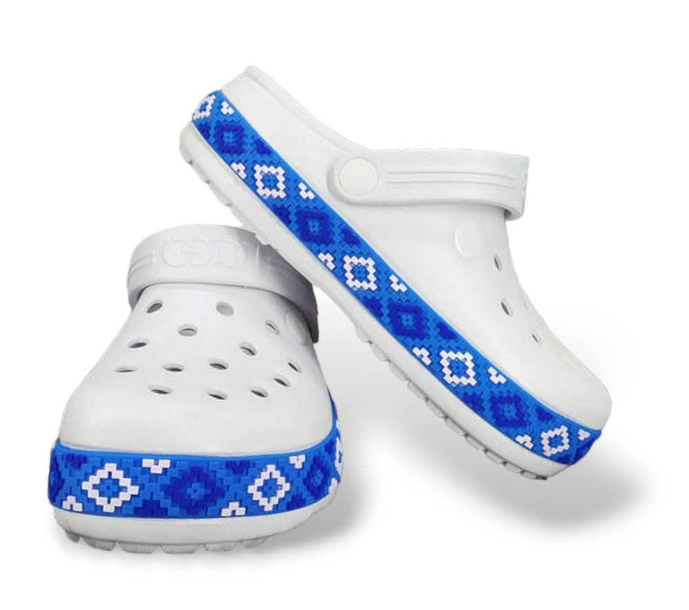 Женские кроксы белые Даго с орнаментом синий 41 размер Одесса - изображение 2