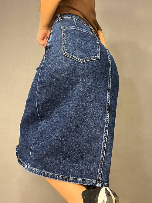 Спідниця жіноча джинсова Liana 269 великі розміри прямий крій середня довжина стрейчева розріз попер Одеса - фото 9