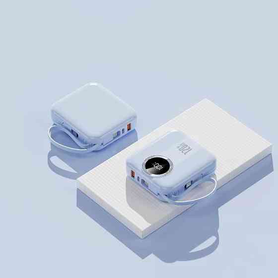Мини-повербанк 10000 mAh с быстрой зарядкой 22.5W, с Power Delivery 20W и встроенными кабелями Lightning и Type-C,Blue Каменец-Подольский