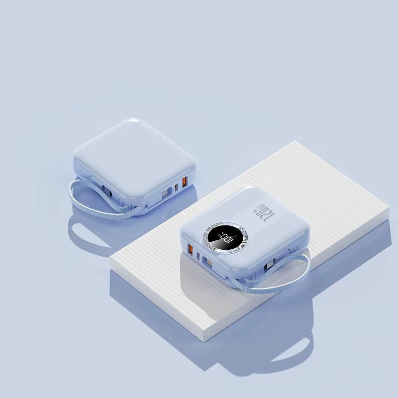 Мини-повербанк 10000 mAh с быстрой зарядкой 22.5W, с Power Delivery 20W и встроенными кабелями Lightning и Type-C,Blue Каменец-Подольский - изображение 1
