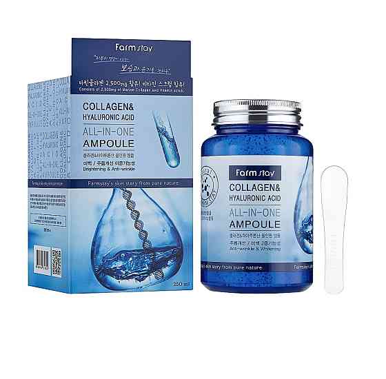 Ампульная сироватка з колагеном і гіалуроновою кислотою Collagen and Hyaluronic Acid All-In-One Ampoule FarmStay 250 мл Винница