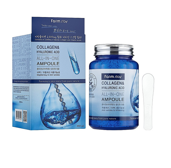 Ампульная сироватка з колагеном і гіалуроновою кислотою Collagen and Hyaluronic Acid All-In-One Ampoule FarmStay 250 мл Винница - изображение 1