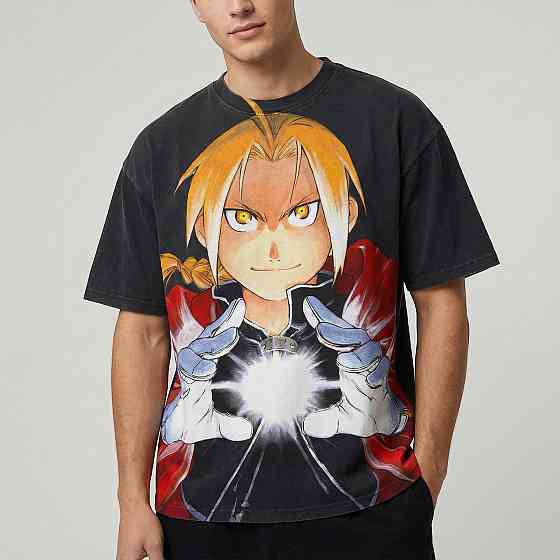 Футболка чоловіча з принтом аніме Аніме Фулл Метал Алкхеміст оверсайз (S/M/L) Черний Дніпро