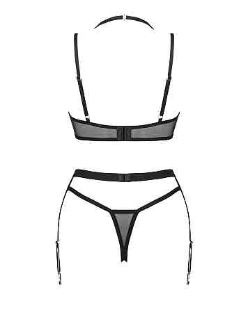 Комплект білизни Obsessive Selinne 3-pcs set XL/2XL Black, бюстгальтер, стрінги пояс для панчіх Sex Aura Київ