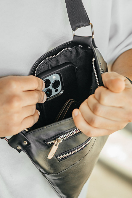 Мужская кожаная сумка, вместительная для документов из натуральной кожи, качественная черная сумка через Киев - изображение 4