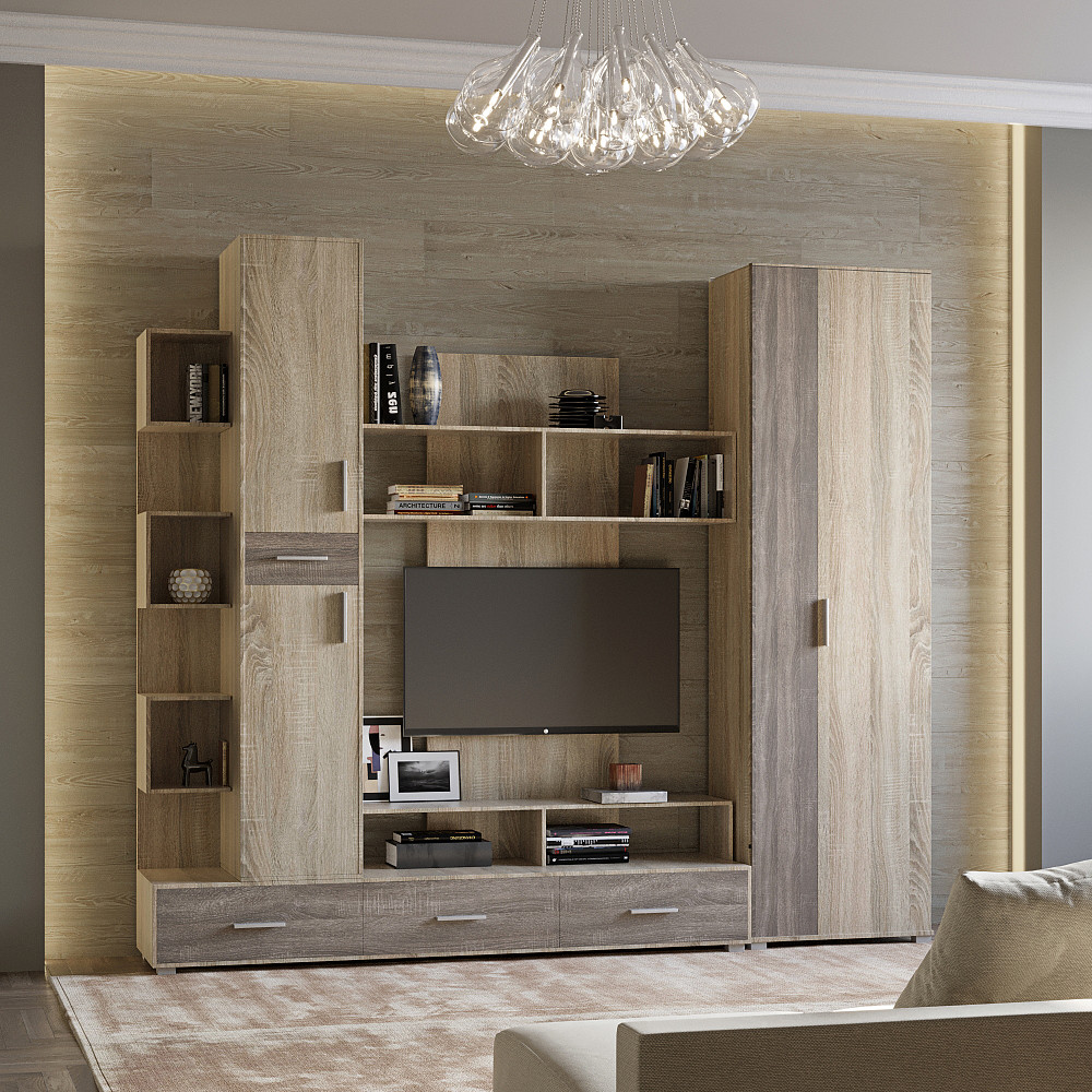 Стенка для гостиной Эверест Бриз + Шкаф ШП-2 сонома + трюфель (DTM-2329) Львов - изображение 1