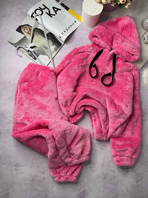 Теплый женский плюшевый костюм двойка плюшевый двухсторонний мех Розовый Одесса - изображение 10