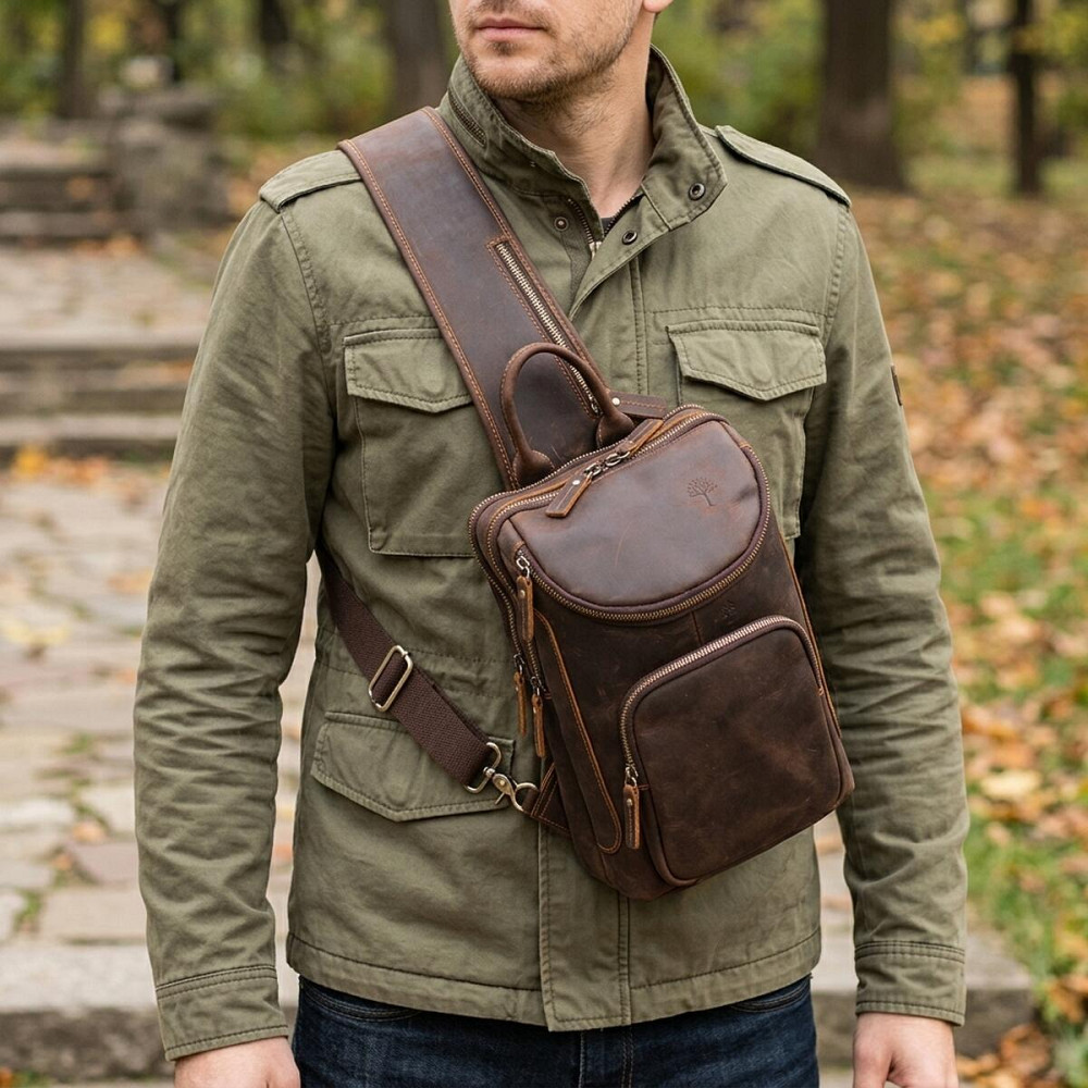 Вінтажна чоловіча сумка через плече з натуральної шкіри 21303 Vintage Коричнева Київ - фото 12