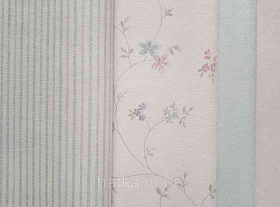 Шпалери вінілові на флізеліні A.S.Creation Maison charme 0.53x10 смуги тонкі вузькі бірюзові світло-сірі Київ