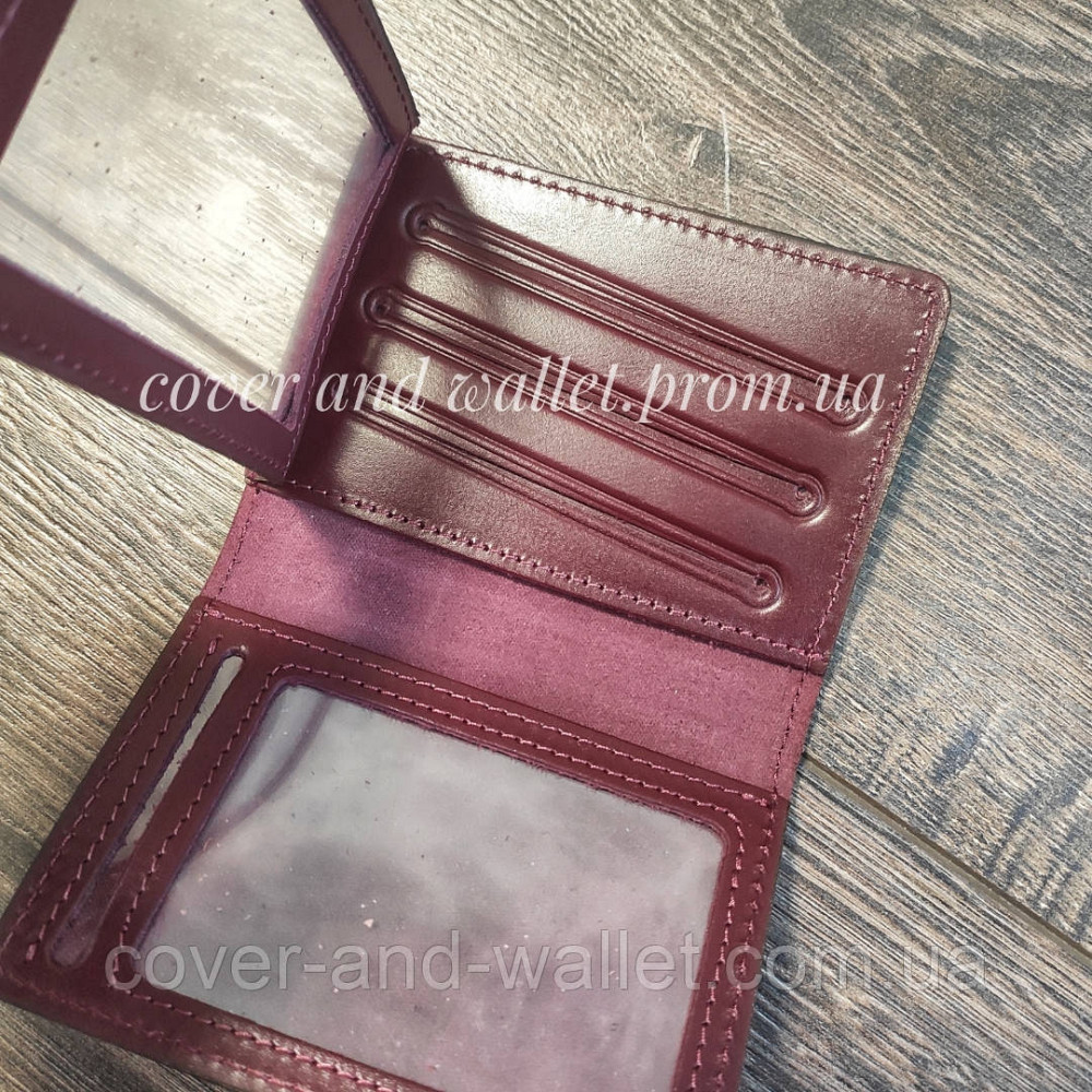 Кожаная обложка на авто документы с карманами для карточек бордового цвета Киев - изображение 9
