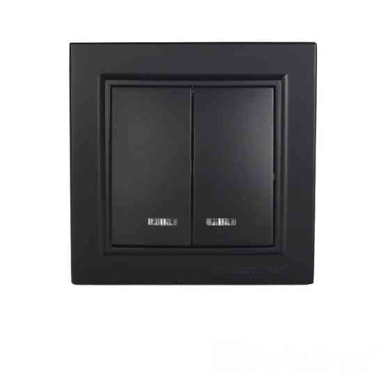 Вимикач подвійний з підсвічуванням, Enzo  бездоганний графіт Дніпро