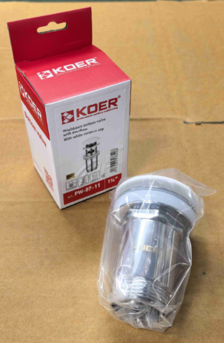 Донный клапан для раковины Koer PW-07-11 1 1/4'' с переливом автоматический СLICK-СLACK (Белая керам.накл.) (KR5784) Киев - изображение 3