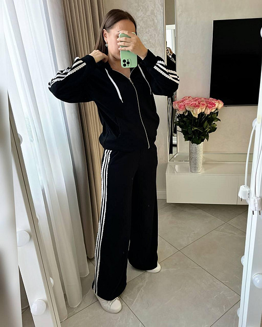 Жіночий стильний прогулянковий велюровий костюм-двійка Чорний, 48/50 Одеса - фото 5