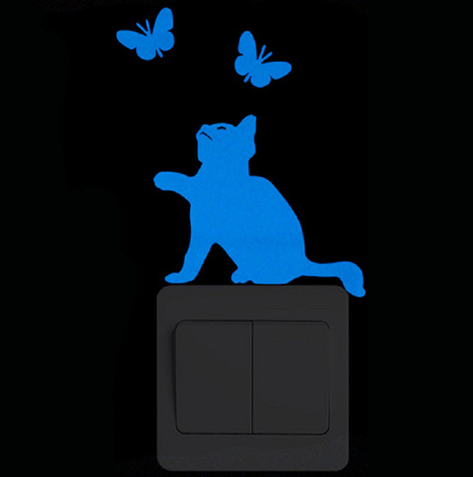 Фосфорная наклейка Кот с бабочками 10 на 10 см голубой Киев - изображение 3
