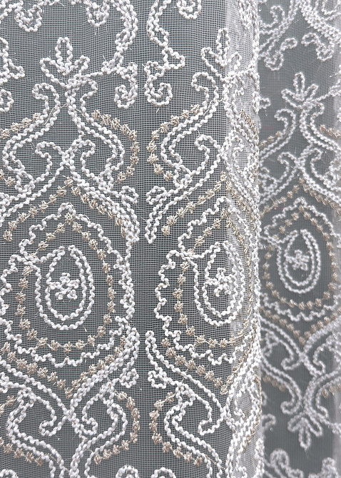 Тюль VR-Textil 1856т Фатин з вишивкою Корд та люрексом Холодний білий з пудровим 250х270 см (42-1035) Київ - фото 6