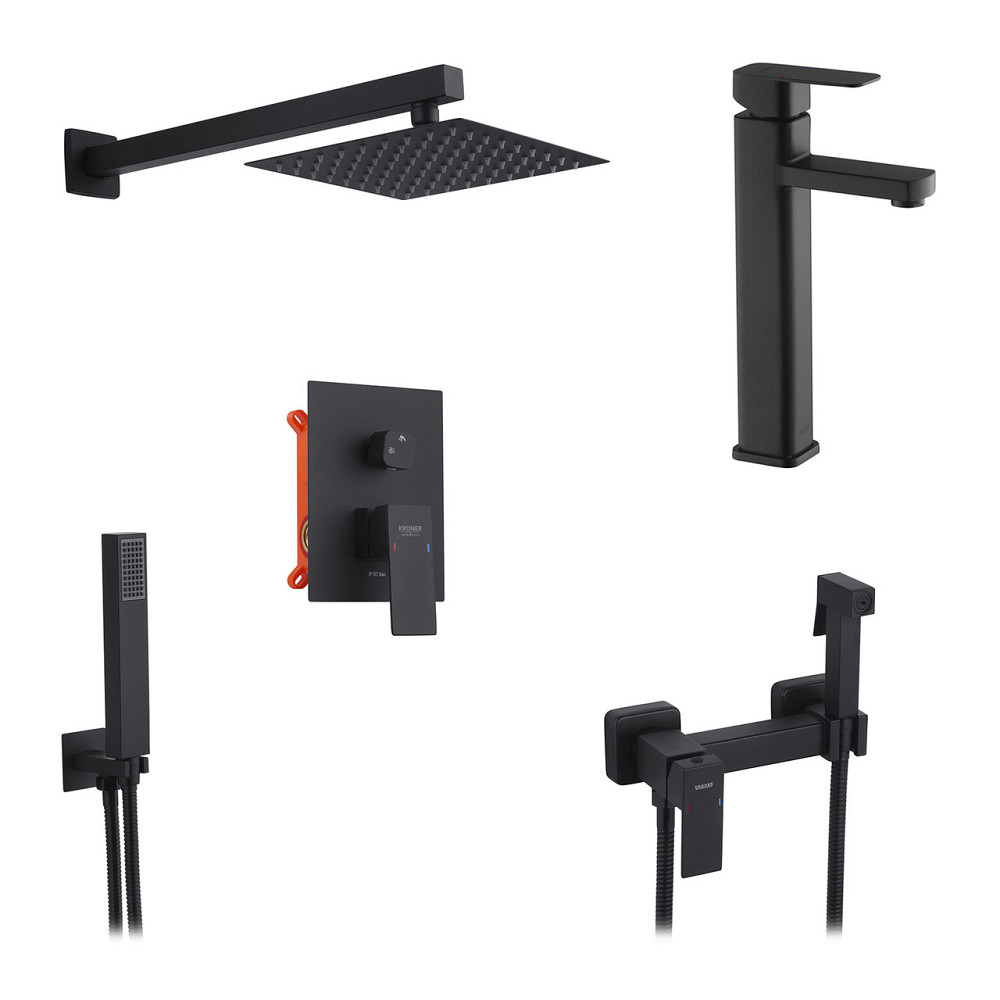 Набір 3 в 1 душова система Kroner Edelstahl Kubus-SCH082 + змішувач Edelstahl Kubus-SCH010-3 + змішувач Київ - фото 1