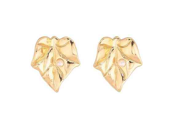 Сережки пусети Позолота 14K Листочки з перлинками (311593) ТМ XUPING Київ