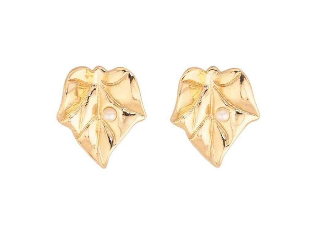 Сережки пусети Позолота 14K Листочки з перлинками (311593) ТМ XUPING Київ - фото 1