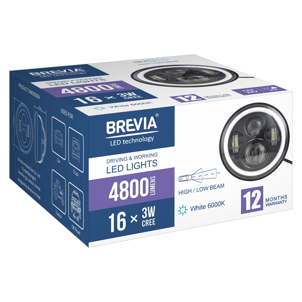 Фара светодиодная Brevia 60W (4x5W ETI+DRL), 4800Lm/2160Lm, 6000K, 177x70мм 1шт Львов - изображение 7