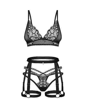 Комплект Obsessive Blomentis 3-pcs set, XL/2XL, м’який ліф, стрінги зі стрепами, пояс із гартерами Sex Aura Київ