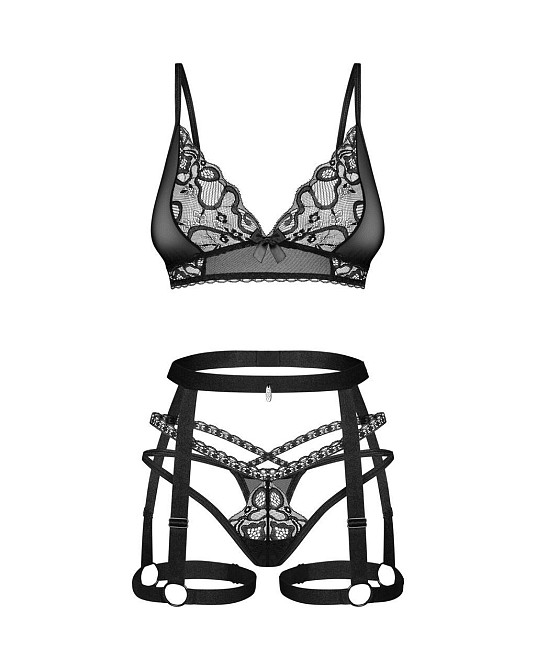 Комплект Obsessive Blomentis 3-pcs set, XL/2XL, м’який ліф, стрінги зі стрепами, пояс із гартерами Sex Aura Київ - фото 3