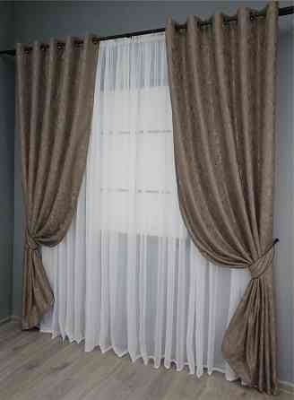 Комплект штор на люверсах VR-Textil Льон мармур Pavliani № 1372ш 150х250 см 2 шт Какао (37-0053) Київ