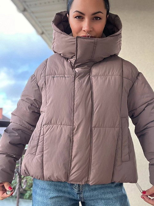 Куртка жіноча Lady Yep 9068 оверсайз укорочена напис попереду з капюшоном one size, капучино, one size Київ - фото 16