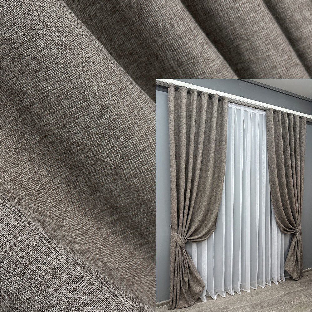 Комплект готовых штор VR-Textil Лен Мешковина № 1769ш Серый 150х270см 2 шт (33-0729) Киев - изображение 1