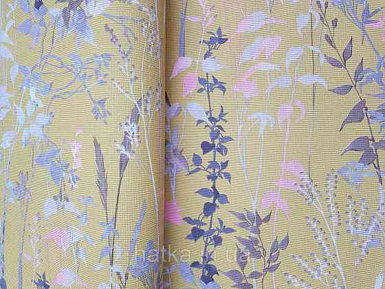 Обои виниловые на флизелин Erismann Casual Chic 1.06х10 листья растения серые розовые на ярко желтом 10258-03 Киев